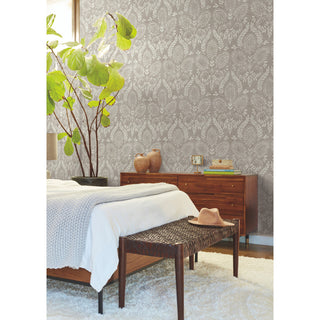 Brown Laurel Damask Wallpaper