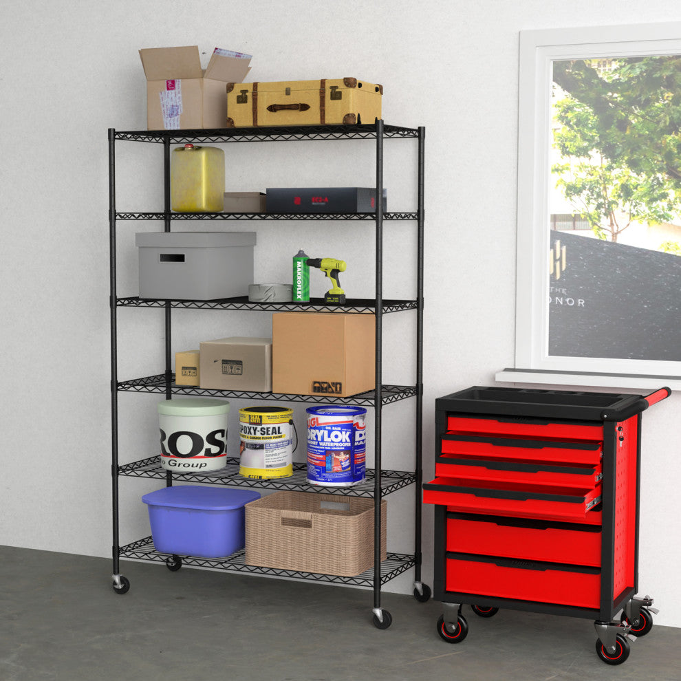 Furniture of America 6-Tier Adjustable Wire Shelving Rack with Wheels, NSF