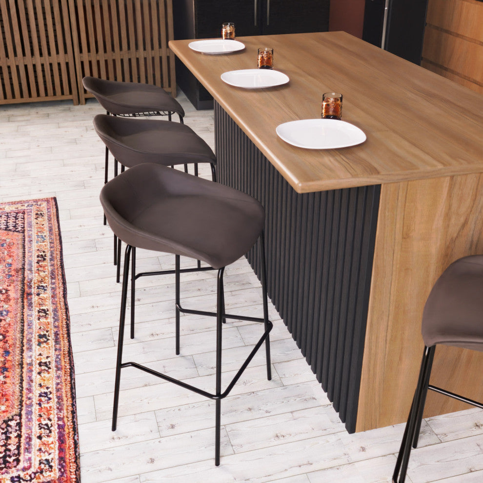 LeisureMod Servos Barstool With Faux Leather Seat and Iron Frame, Elephant Gray