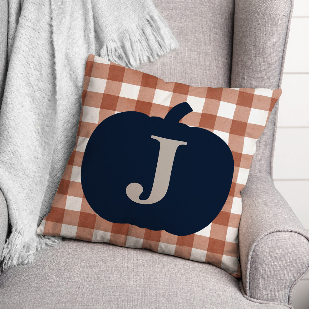 Blue Pumpkin Monogram J 18x18 Spun Poly Pillow