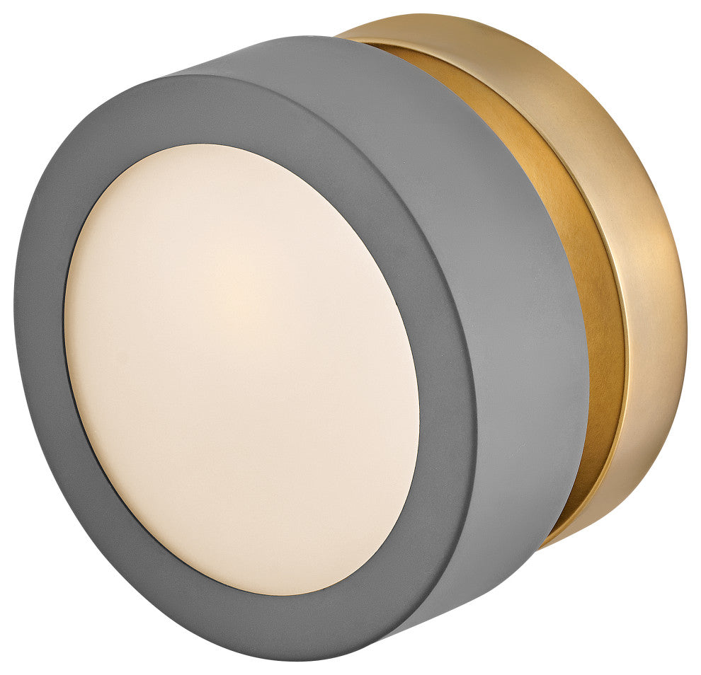 Hinkley 6.75" Mercer Round Light Wall Sconce, Dark Matte Grey Heritage Brass