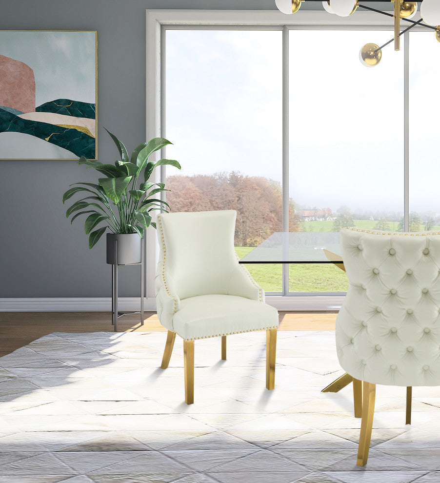 The Tuft Dining Chair, White, Faux Leather, Set of 2
