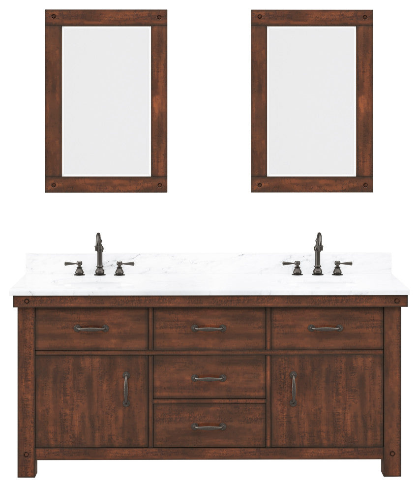 Aberdeen Carrara Marble Countertop Vanity in Rustic Sierra with Mirrors
