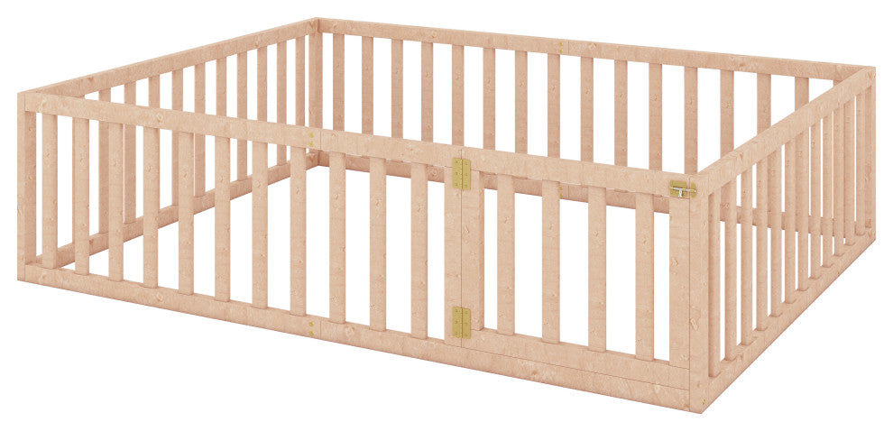 TATEUS Stylish and Versatile Floor Bed for Kids"™Bedroom Fences, Natural, Queen