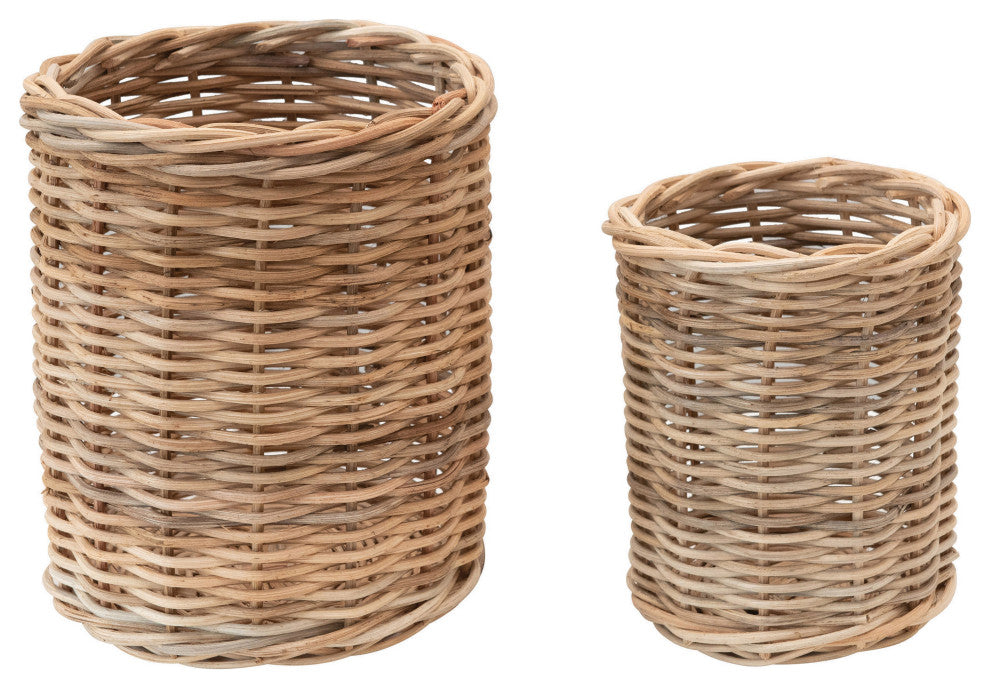 Hand-Woven Wicker Basket/Container, Natural, 2-Piece Set