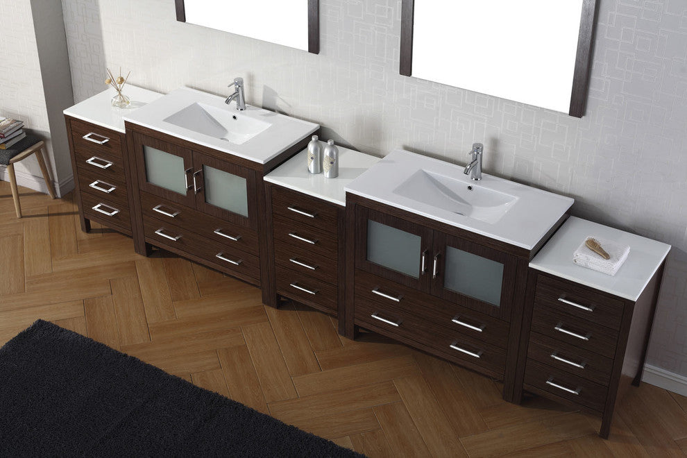 Virtu Dior 126" Double Bathroom Vanity, Espresso, Faucet, Mirrors
