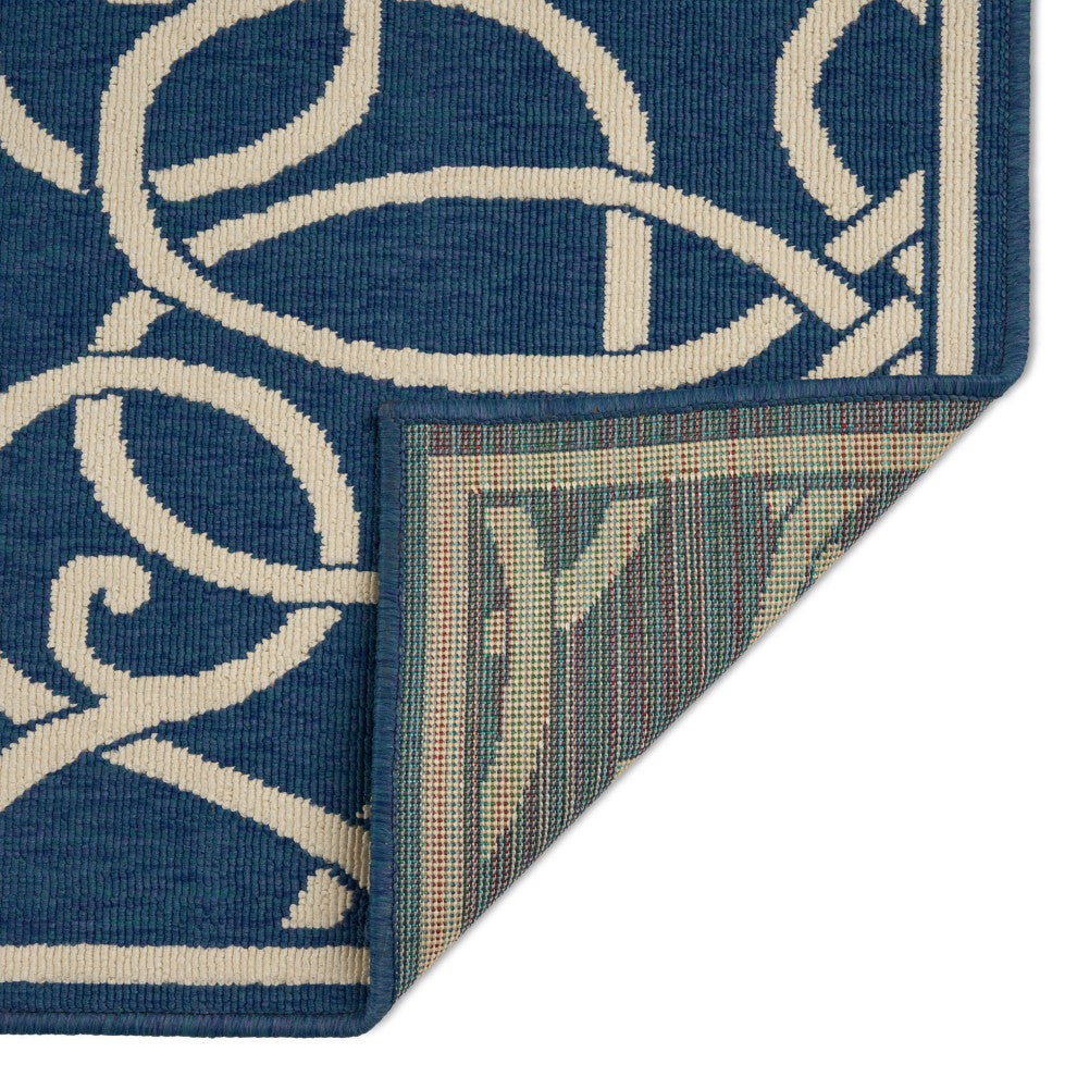GDF Studio Alfonso Outdoor Geometric  Area Rug, Navy and Ivory, 5'x8'