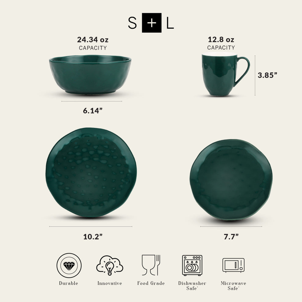 Stone Lain Ivy Porcelain 24 Piece Dinnerware Set, Green