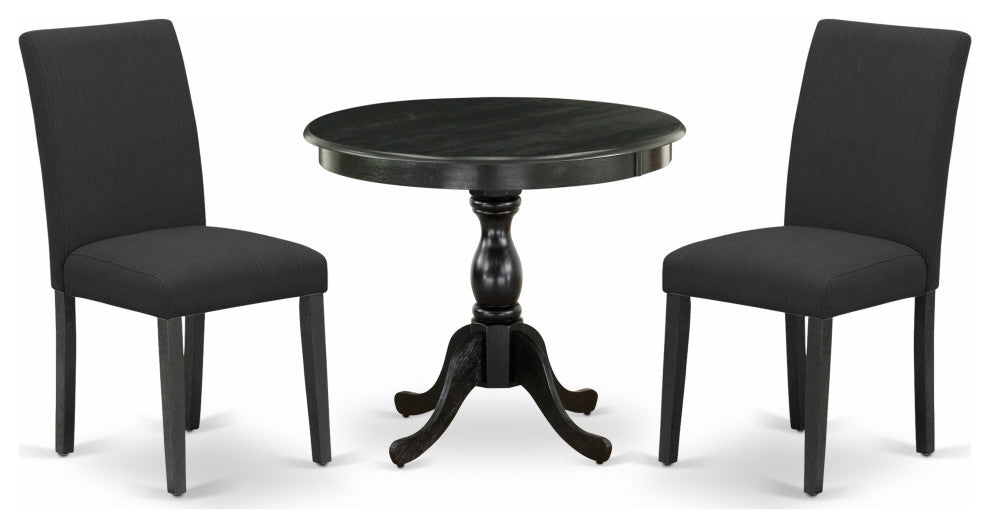 3 Pc Dinette Set S, 1 Wooden Table, 2 Black Chairs,Black