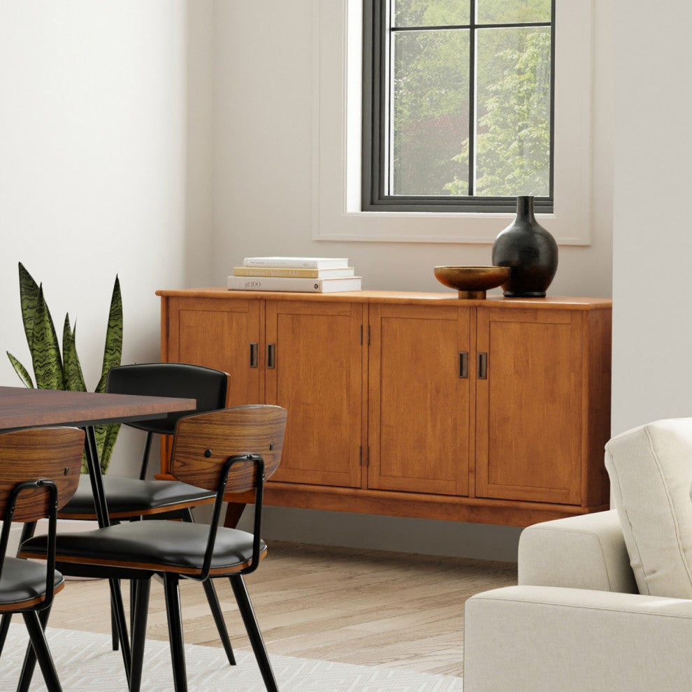 Draper Solid Hardwood Mid Century 4 Door Sideboard Buffet, Teak Brown