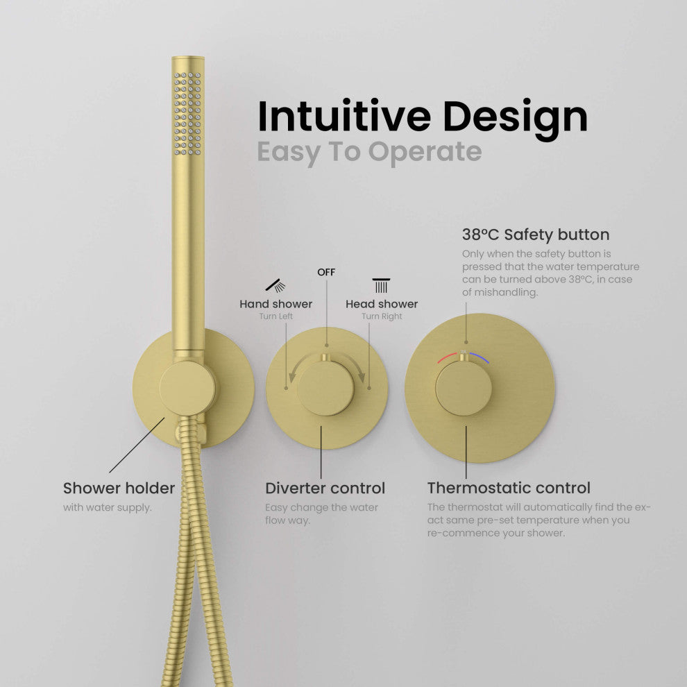 Circular 2 Function Thermostatic Shower System, Rough, Valve, Brushed Gold