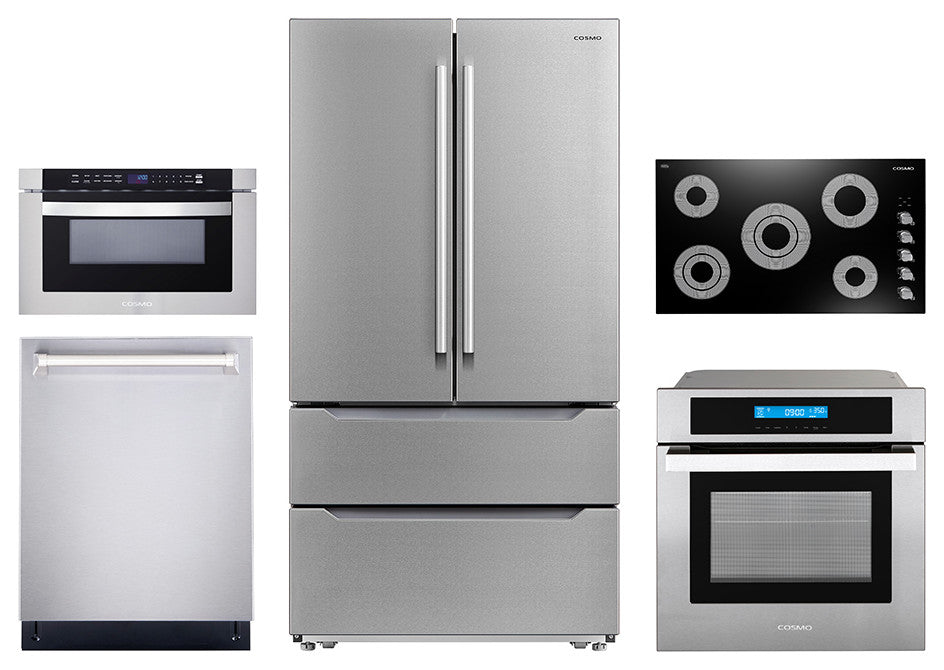 5PC, 36" Cooktop 24" Dishwasher 24" Wall Oven 24" Microwave & Refrigerator