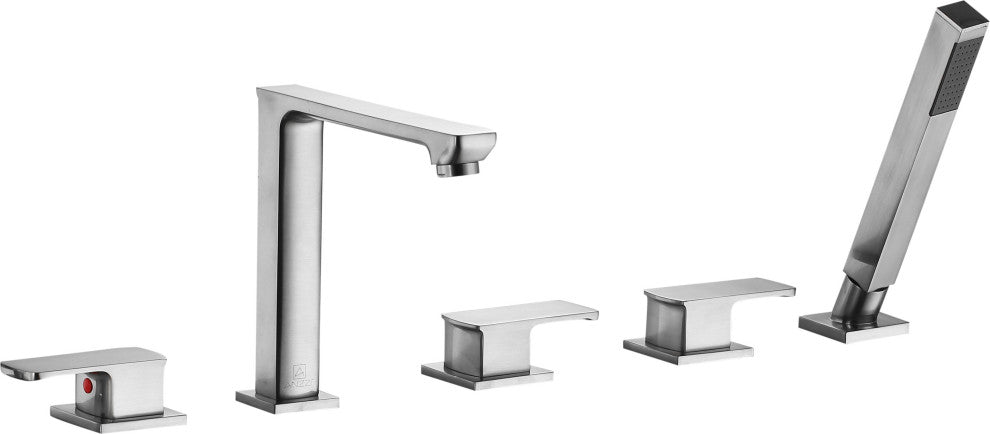 Shore 3-Handle Deck-Mount Roman Tub Faucet,Handheld Sprayer In Brushed Nickel