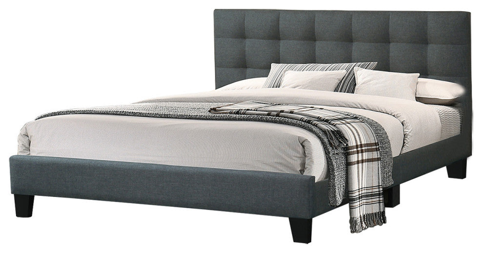 Fabric Upholstered Bed With Button Tufted Headboard, Charcoal, California King
