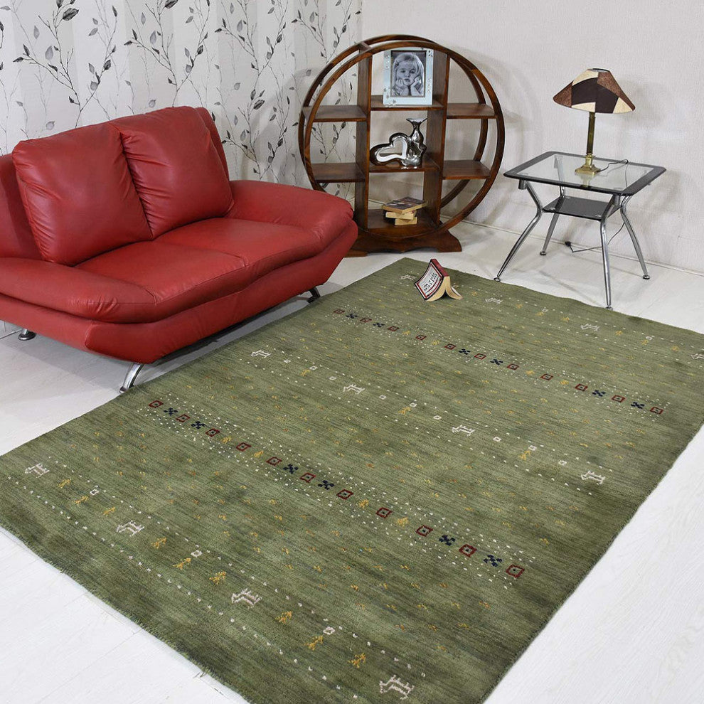 HAND KNOTTED LOOM WOOL ECO-FRIENDLY AREA RUGS - Rectangle, Green, Contemporary