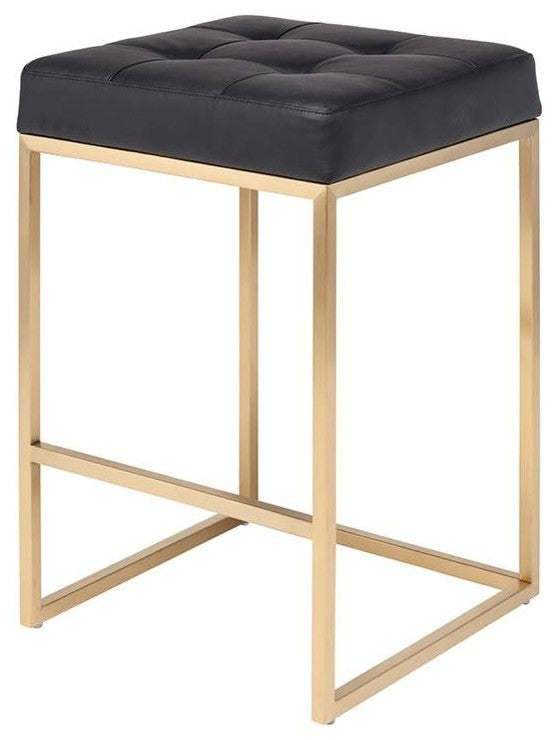 Chi Counter Stool, Brushed Gold Base, Black Seat