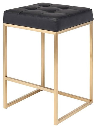 Chi Counter Stool, Brushed Gold Base, Black Seat