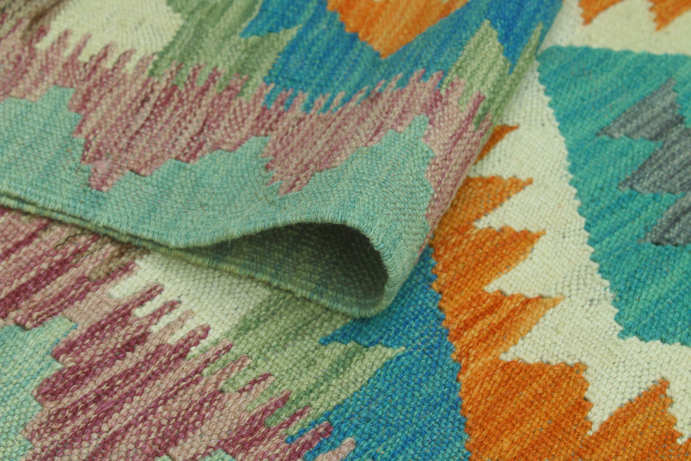 Sangat Kilim Belva Light Green/Blue Runner, 2'7x9'11