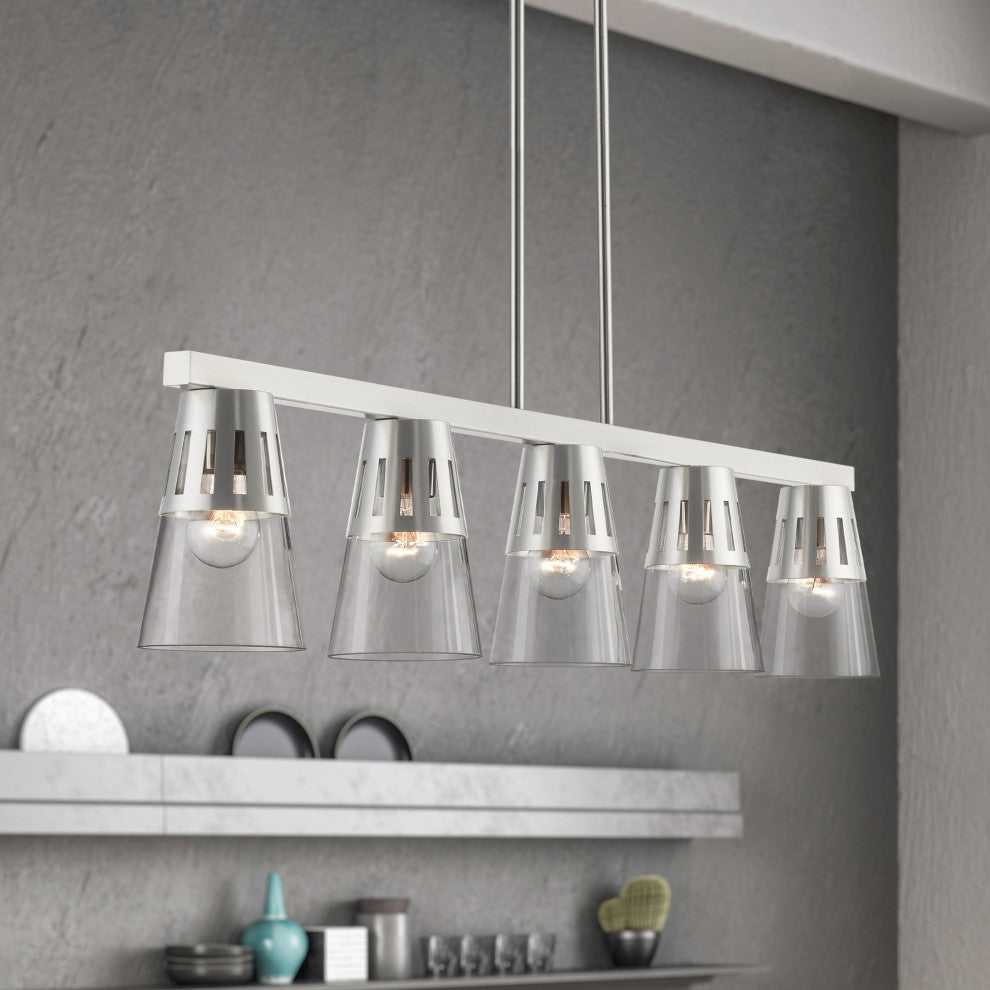 5 Light Brushed Nickel Large Linear Chandelier