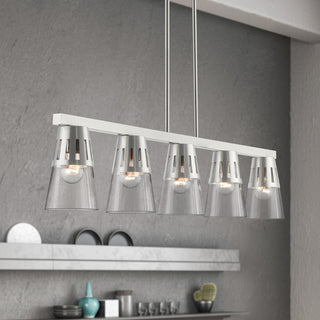 5 Light Brushed Nickel Large Linear Chandelier