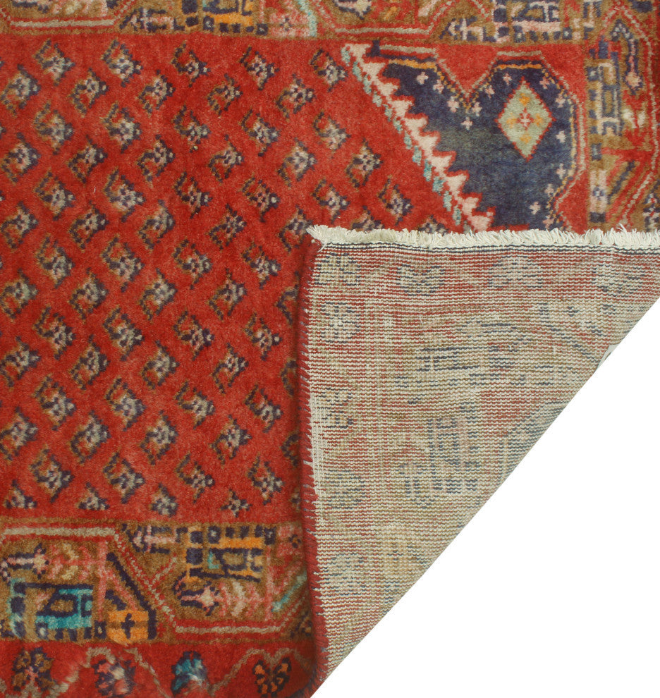 Fine Vintage Distressed Sacide Red/Navy Runner, 2'5x10'5