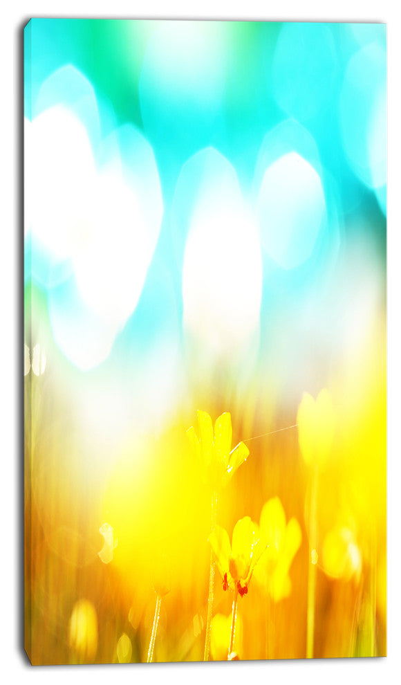 Yellow Flowers on Blue Background, Large Flower Canvas Art Print, 16"x32"