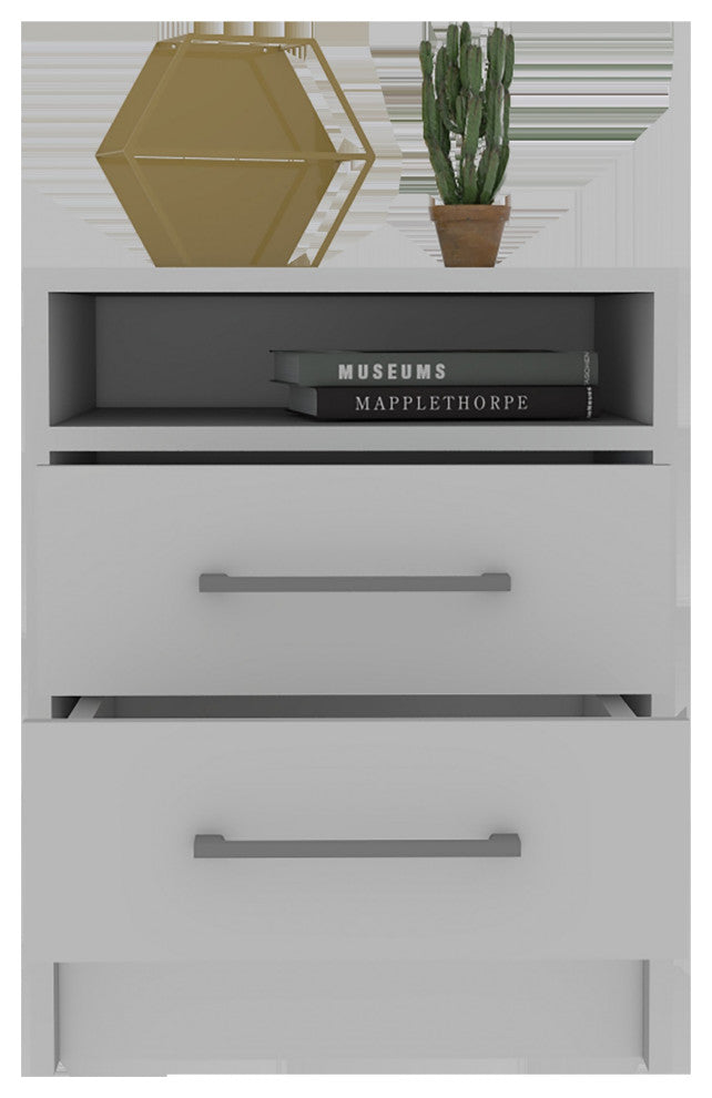 White Open Compartment Two Drawer Nightstand