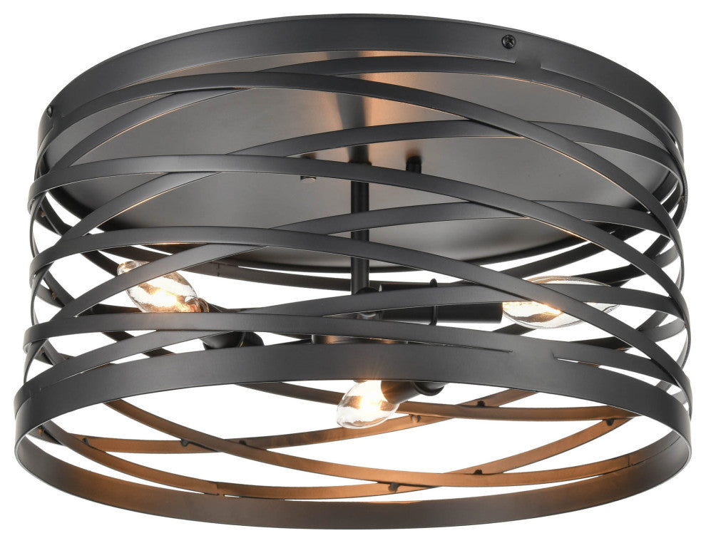 3 Light 16" Matte Black Flushmount