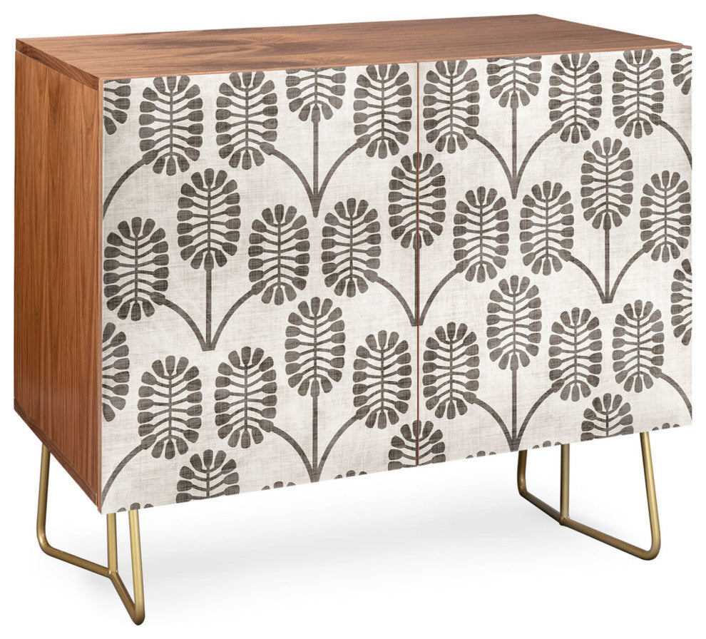 Deny Designs Thistle Credenza, Walnut, Gold Steel Legs