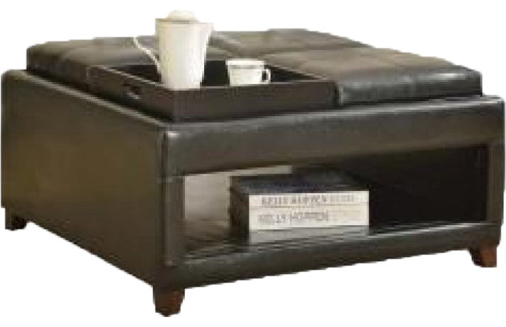 35" X 35" X 20" Dark Brown Pu Oversized Ottoman With 4 Trays