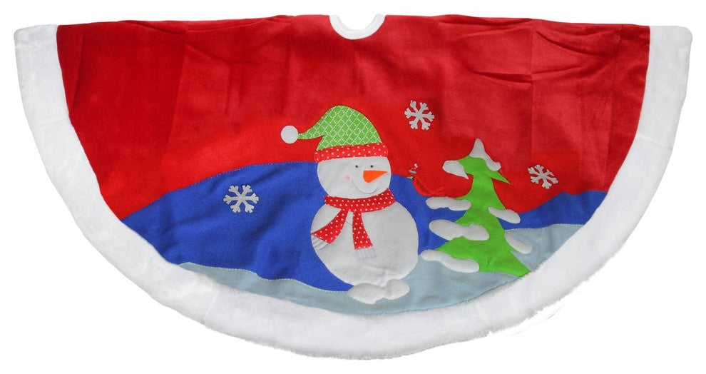 48" Red and White Fleece Christmas Snowman Winter Tree Skirt