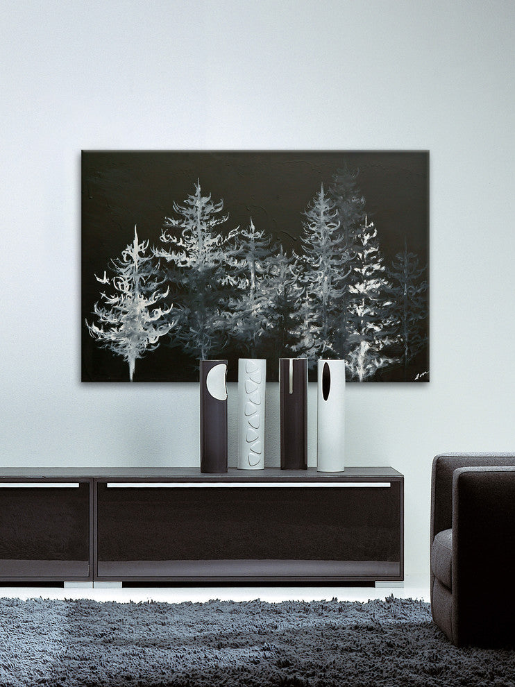 "Trees in Moonlight" Painting Print on Wrapped Canvas, 18x12