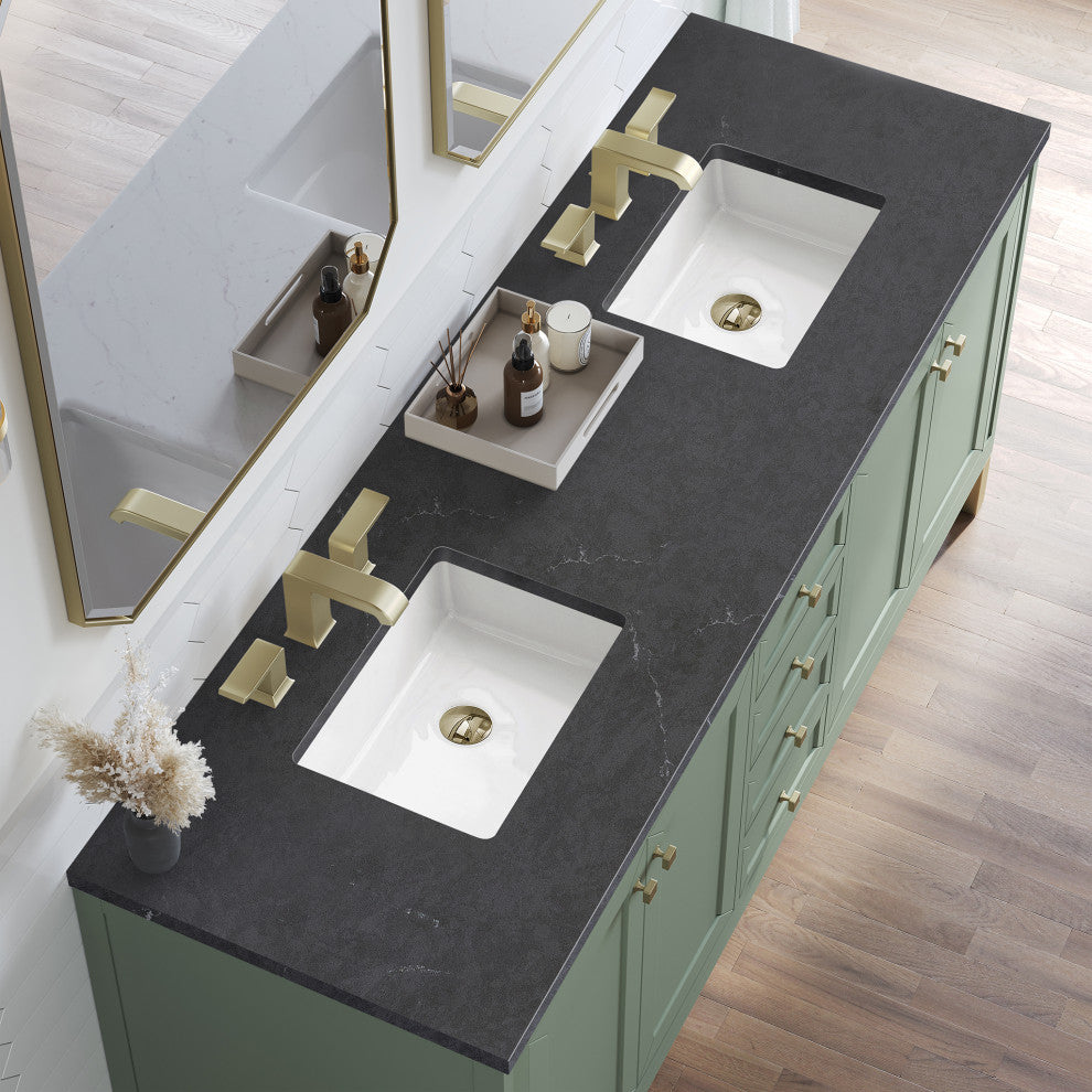 Chicago 72" Double Vanity, Smokey Celadon, Charcoal Soapstone Quartz