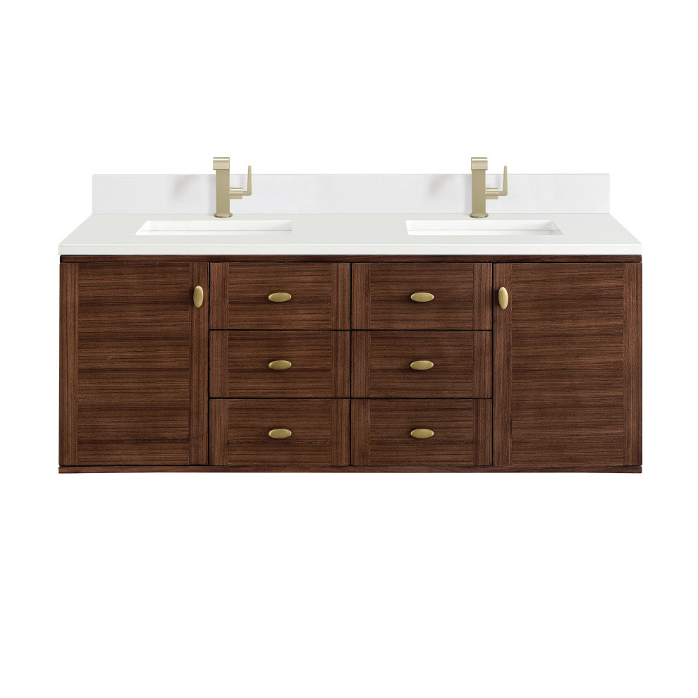 Amberly 30" Single Vanity, Mid-Century Walnut, 60", White Zeus, Single-Hole