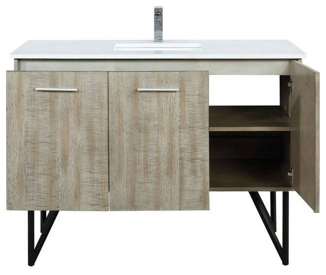 Lancy Modern Rustic Acacia 48" Square Sink Bathroom Vanity, Monte Chrome Faucet