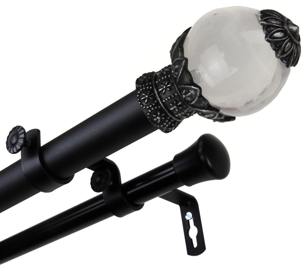Glossy 1" Double Curtain Rod, Black, 160-240"