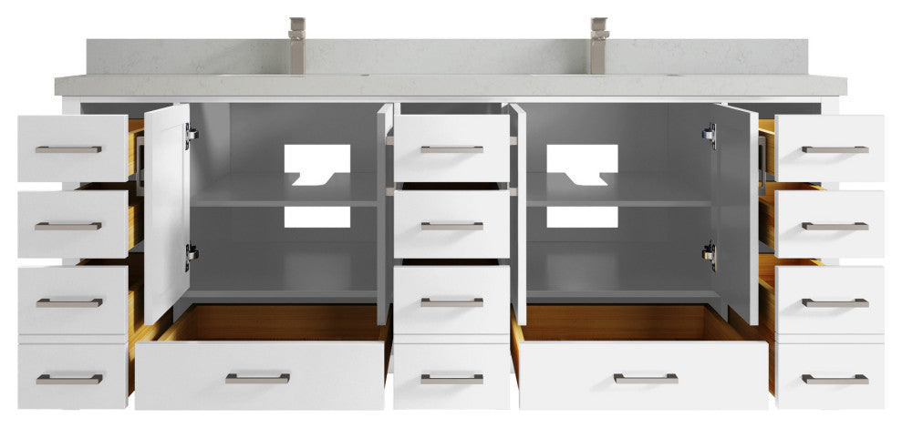 Malibu 84 Double Sink Bath Vanity in White  2" Carrara Quartz