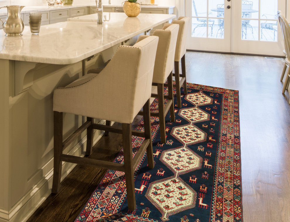 Fine Vintage Distressed Selin Navy/Ivory Runner, 4'0 x 9'8