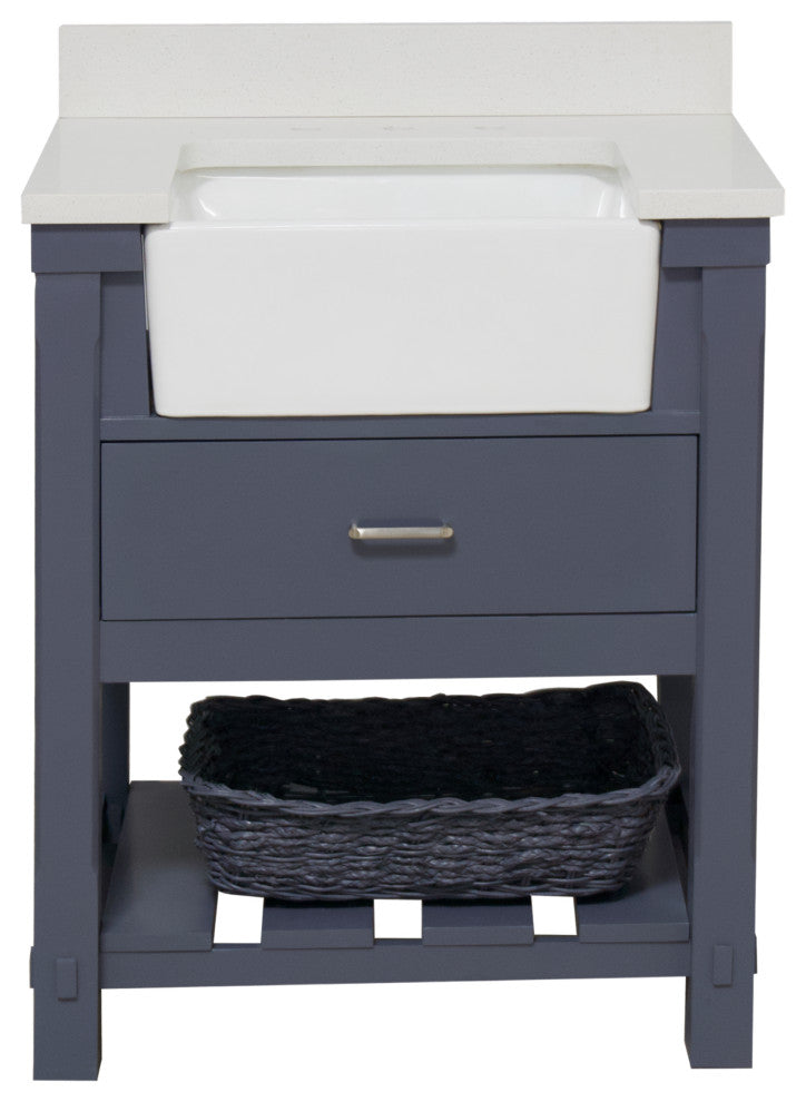 Charlotte 30" Bathroom Vanity, Marine Gray, Quartz