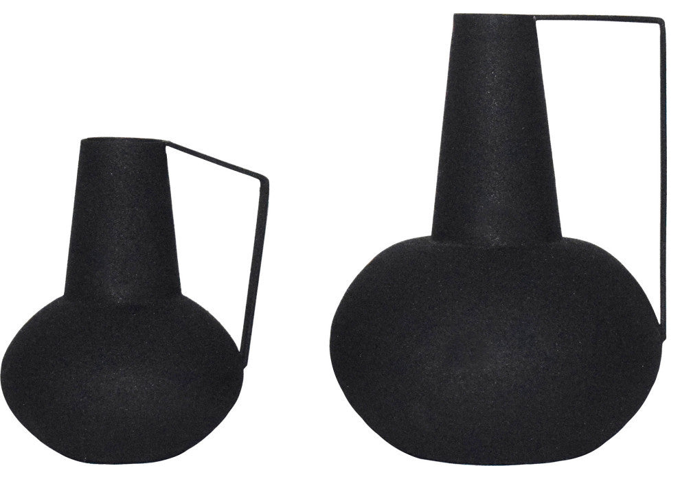 Monarda Matte Black Textured Decorative Vases, 2-Piece Set