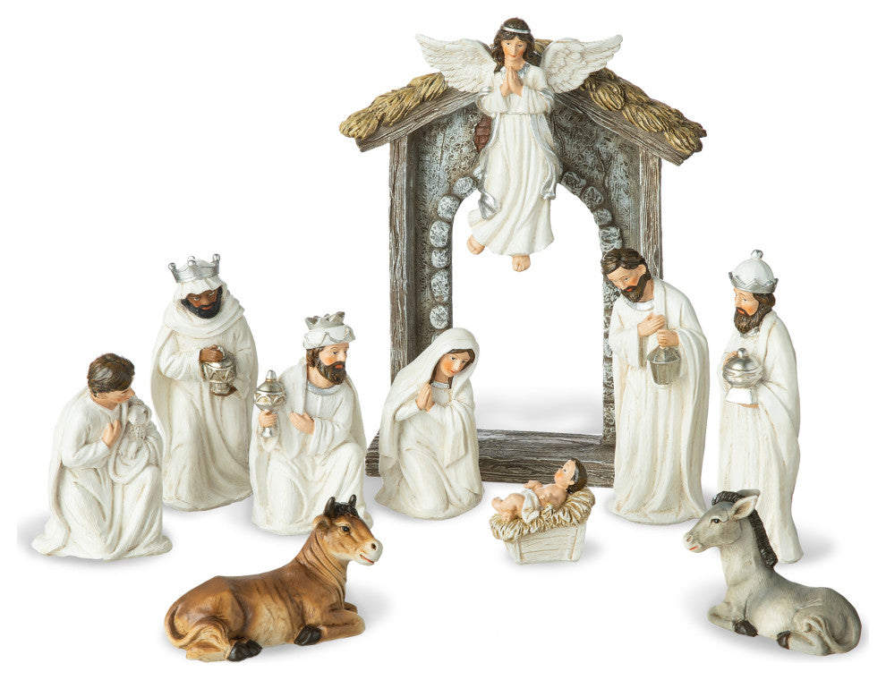 11-Piece Ivory Resin Nativity Figurine Set