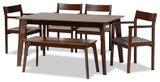 Helene Modern Warm Grey Fabric and Dark Brown Finished Wood 6-Piece Dining Set