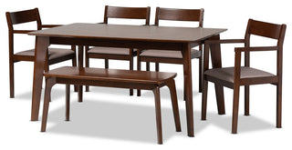 Helene Modern Warm Grey Fabric and Dark Brown Finished Wood 6-Piece Dining Set