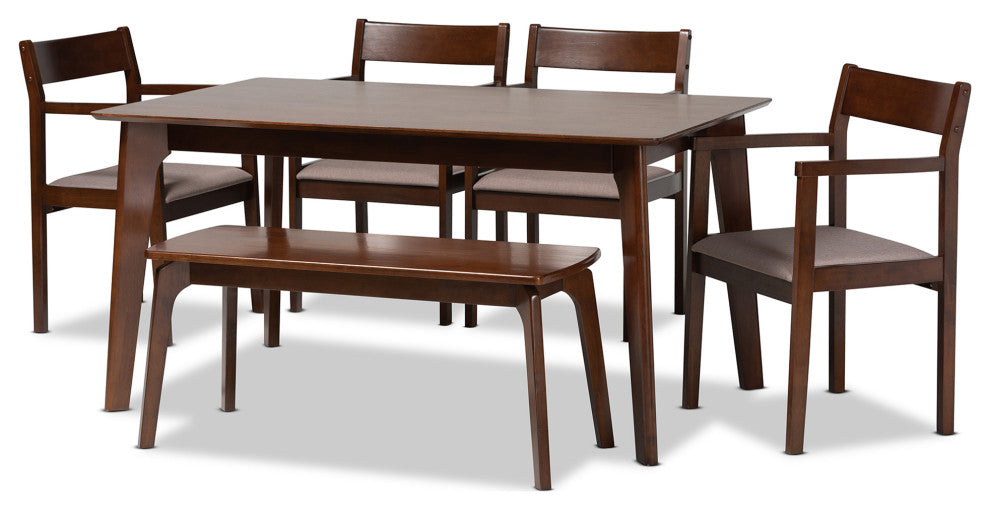 Helene Modern Warm Grey Fabric and Dark Brown Finished Wood 6-Piece Dining Set