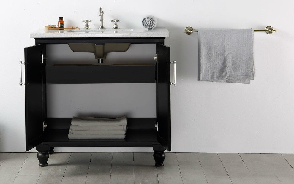 36" Wood Sink Vanity With Quartz Top-No Faucet