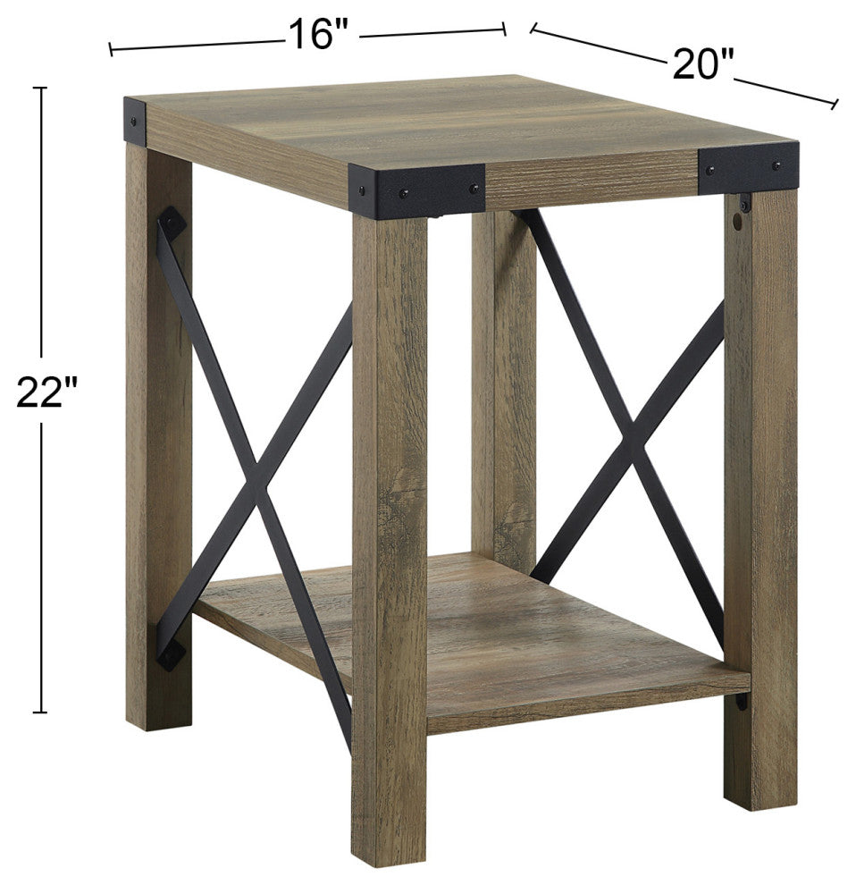 Wood and Metal End Table, Rustic Oak and Black