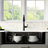 Karran Retrofit Farmhouse Quartz 34" Double Bowl Sink, Black