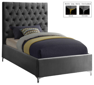 Cruz Velvet Upholstered Bed, Gray, Twin