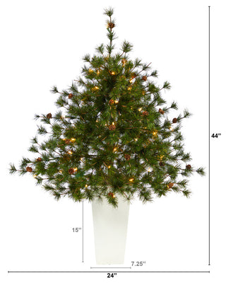 44" Colorado Mountain Pine Faux Xmas Tree W/Lights, Bendable Branches & Pinecone