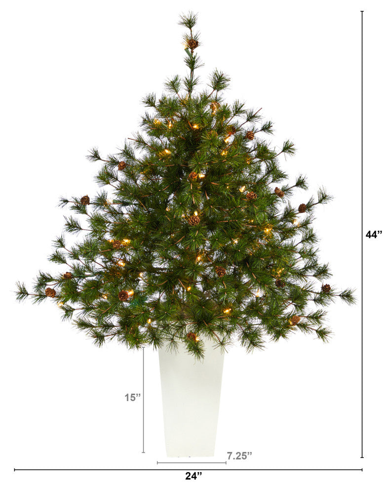 44" Colorado Mountain Pine Faux Xmas Tree W/Lights, Bendable Branches & Pinecone